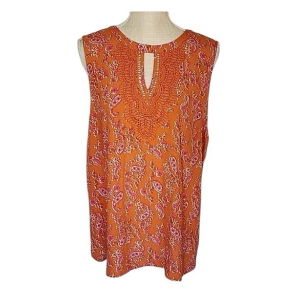 Daniel Rainn Paisley Key Hole Crochet Tank Top NWT Size Small Petite SP - Picture 1 of 13